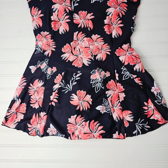 Women's Black & Pink Tropical Floral Print Modest One Piece Swim Dress Size 2XL - Picture 3 of 13